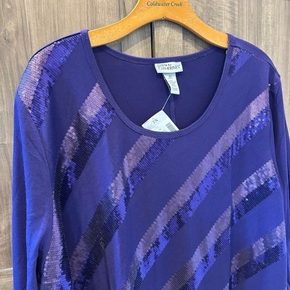 NWT Liz and Me Catherines 2X Tunic Jersey Knit Top Purple Sequin - Picture 5 of 9